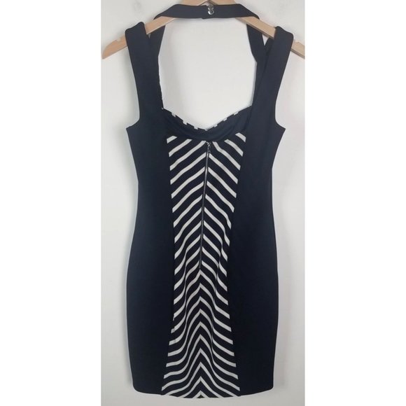 Guess Women's Sz. 10 Navy & White Striped Knit Bandage Knee Length Dress - Picture 6 of 11
